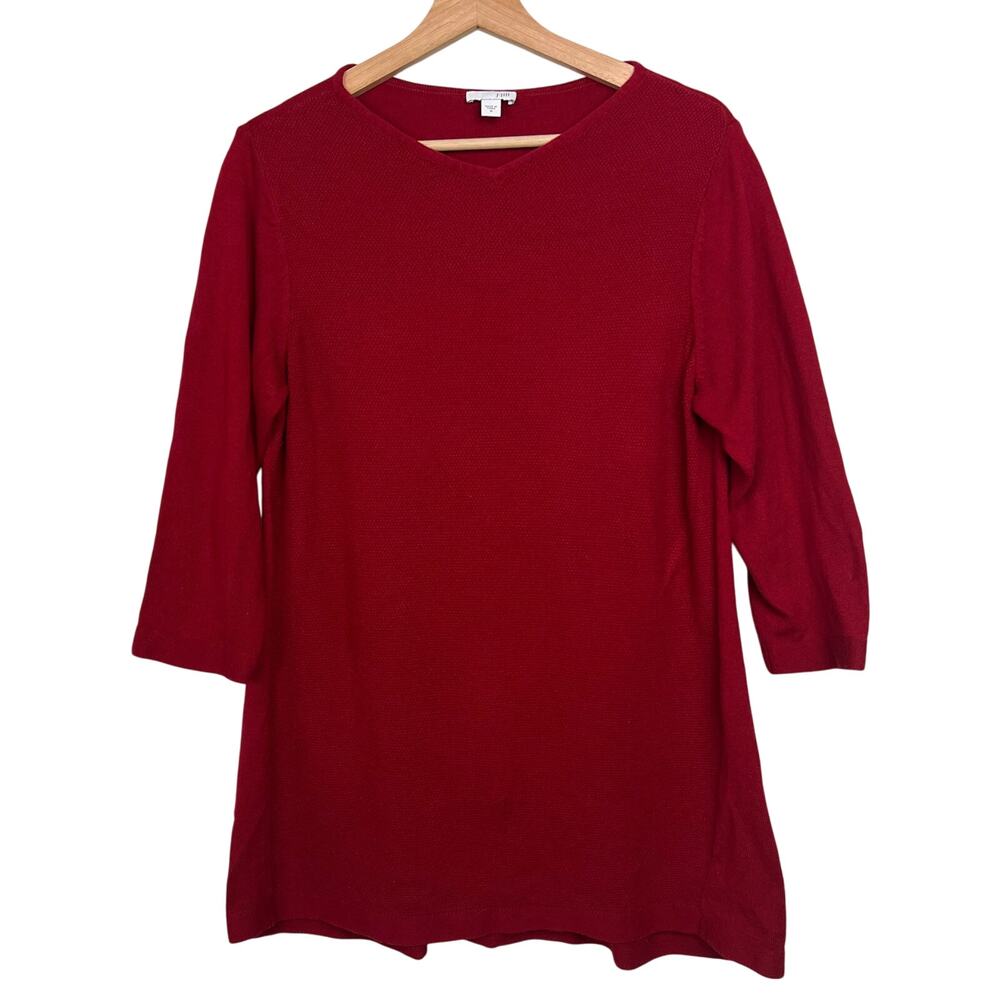 J. Jill Women's‎ Size Medium Red 3/4 Sleeve V-Neck Mixed Knit Tunic Sweater